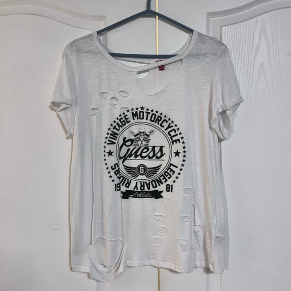 Guess White Distressed Motorcycle Graphic Tee XL - Picture 1 of 3